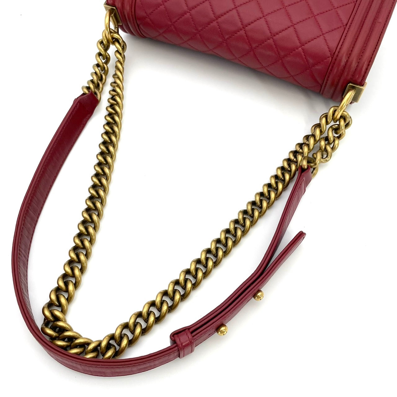 CHANEL Boy Chanel Lambskin Red Gold Hardware