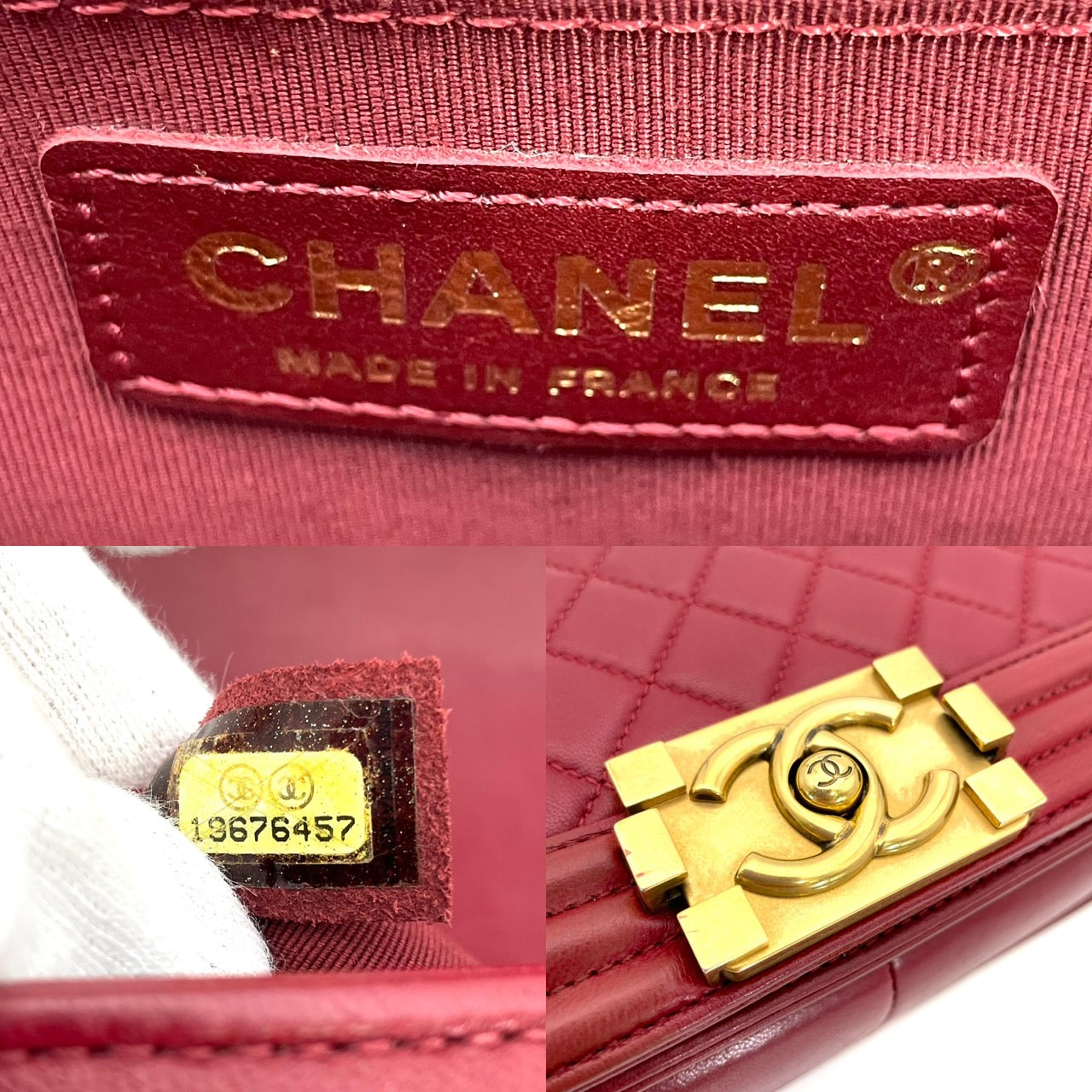 CHANEL Boy Chanel Lambskin Red Gold Hardware