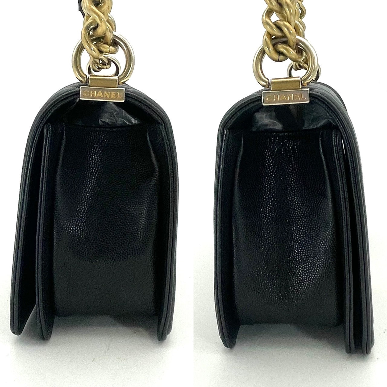 CHANEL Boy Chanel Caviar Skin Black Gold Hardware