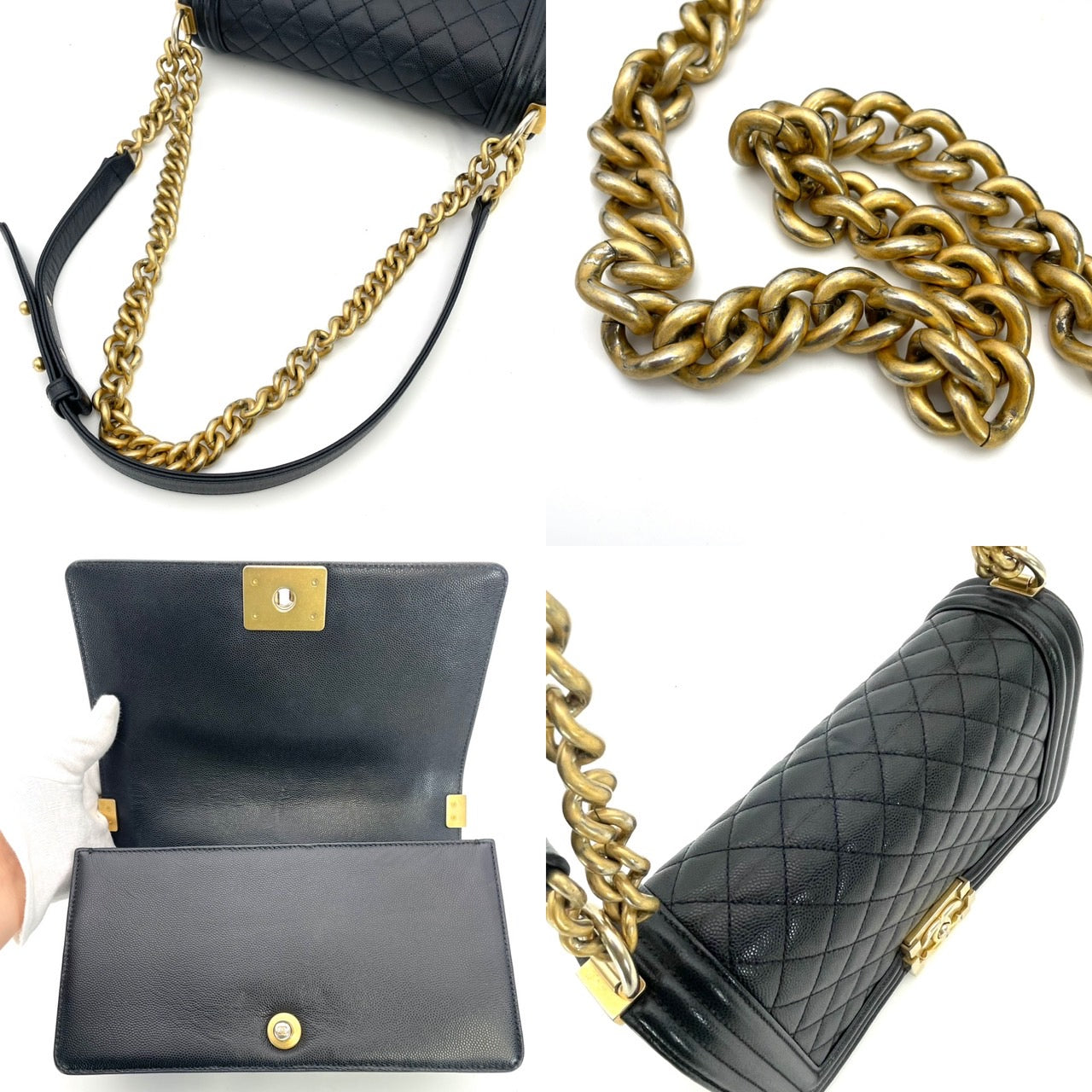CHANEL Boy Chanel Caviar Skin Black Gold Hardware