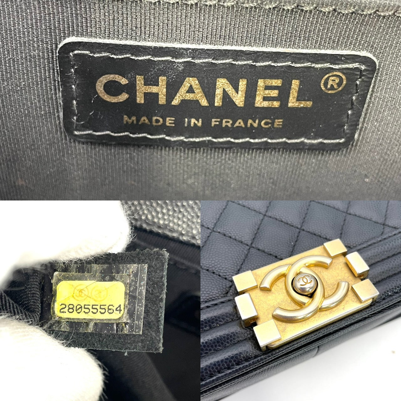 CHANEL Boy Chanel Caviar Skin Black Gold Hardware