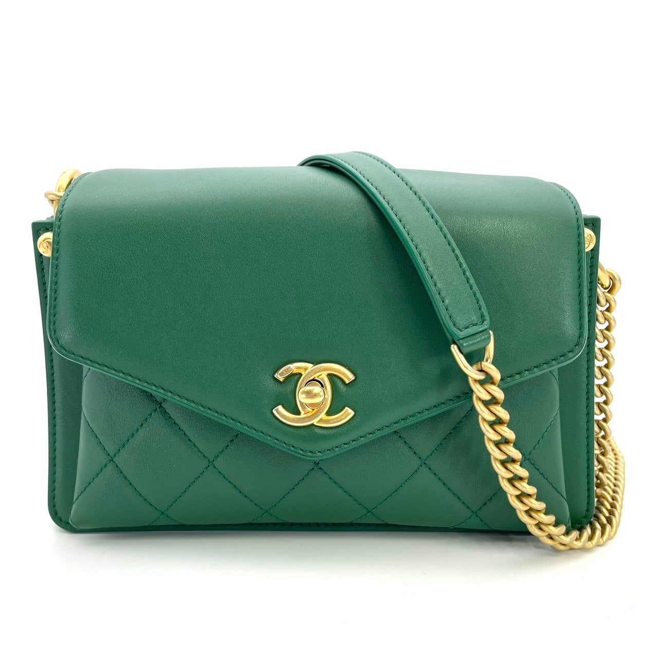 CHANEL Coco mark chain shoulder bag Green Gold Harwere