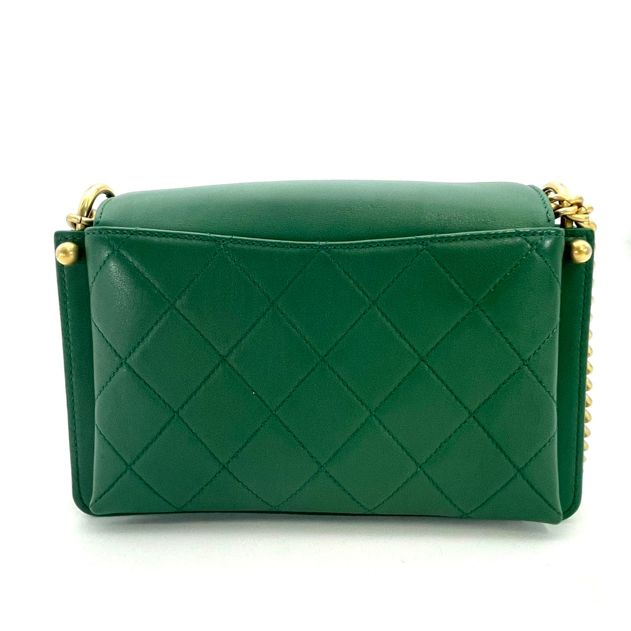 CHANEL Coco mark chain shoulder bag Green Gold Harwere