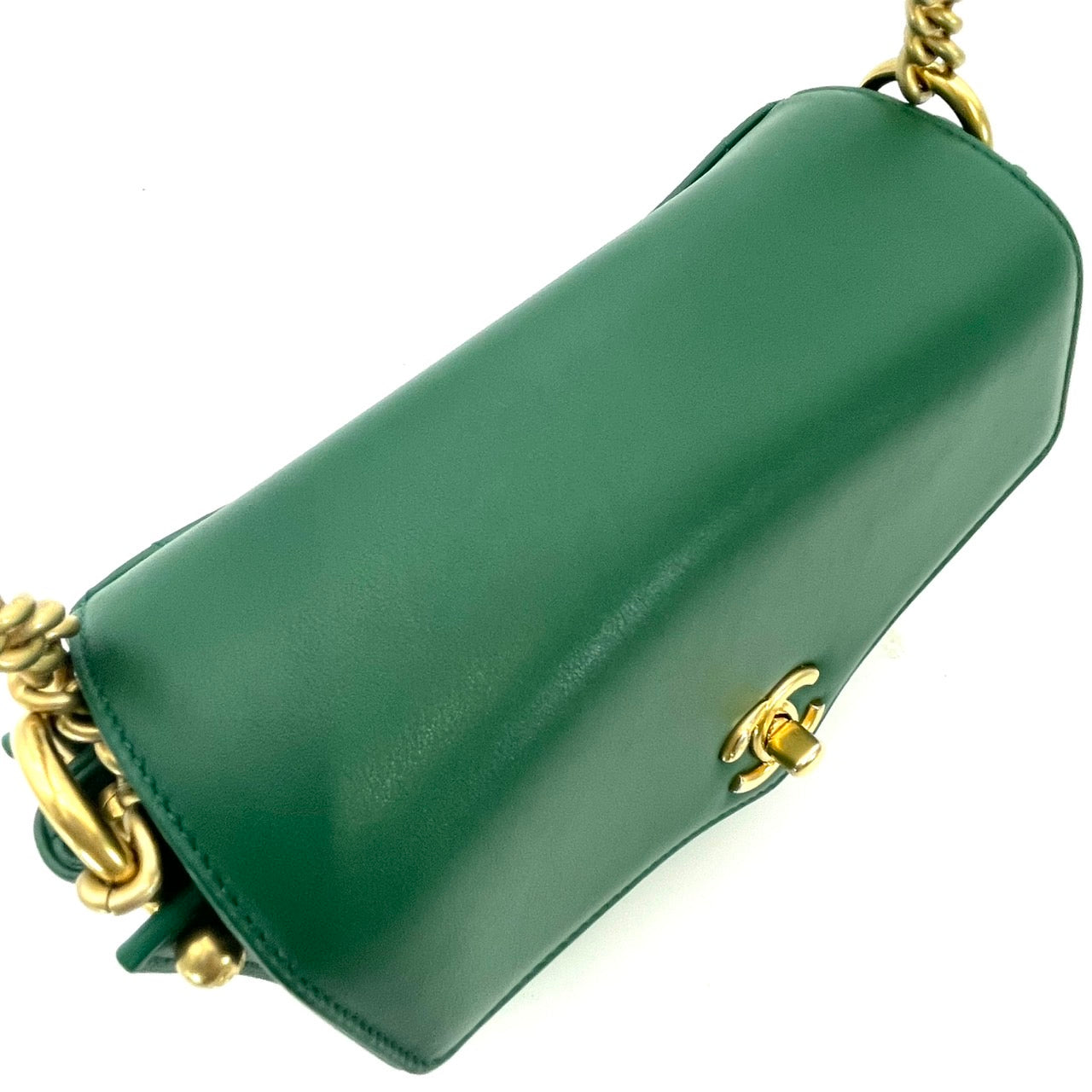 CHANEL Coco mark chain shoulder bag Green Gold Harwere
