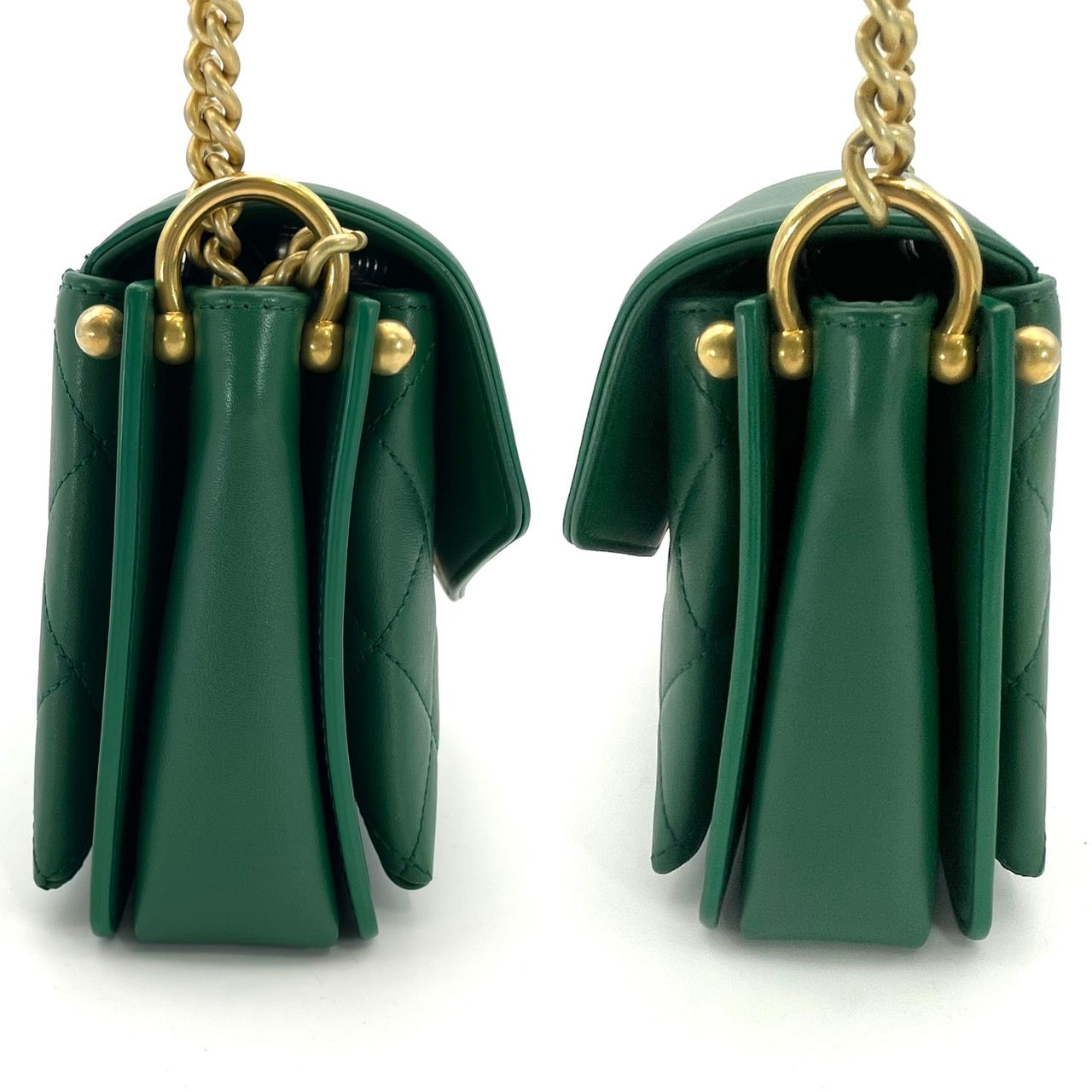 CHANEL Coco mark chain shoulder bag Green Gold Harwere