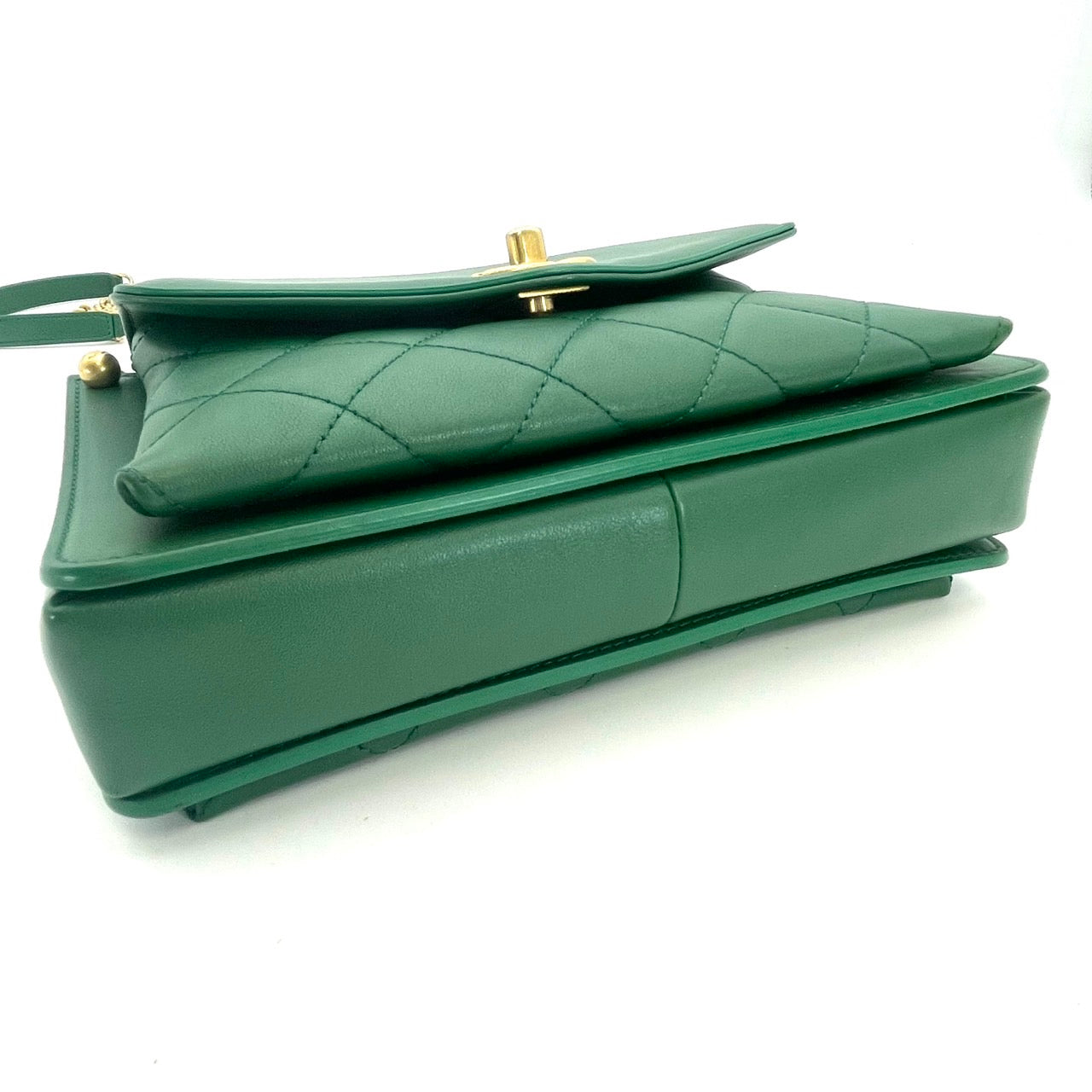 CHANEL Coco mark chain shoulder bag Green Gold Harwere