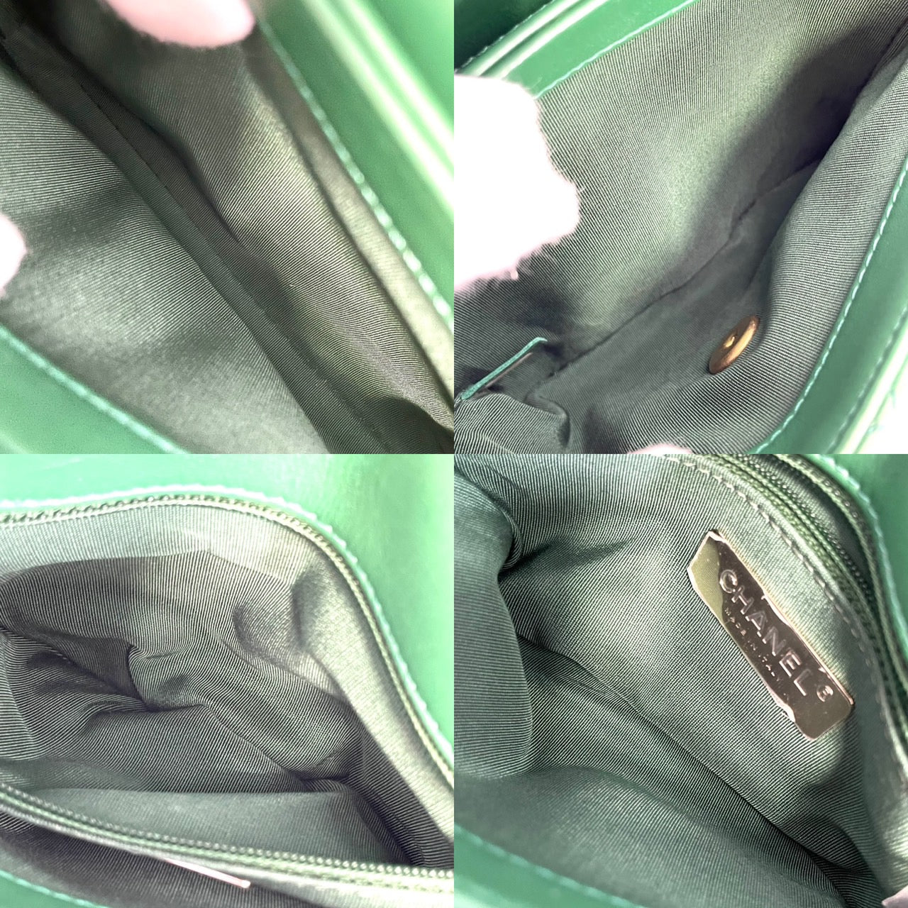 CHANEL Coco mark chain shoulder bag Green Gold Harwere