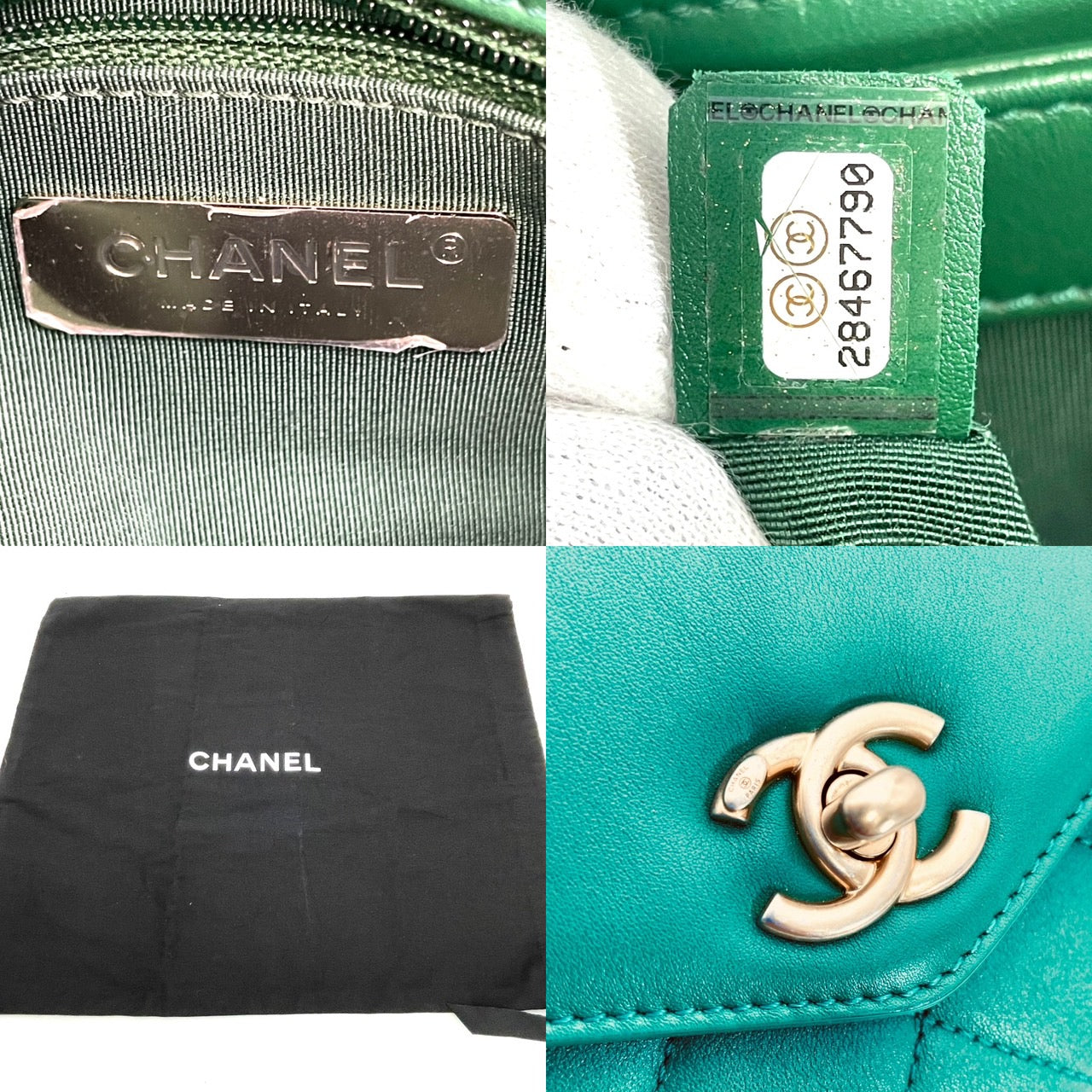CHANEL Coco mark chain shoulder bag Green Gold Harwere