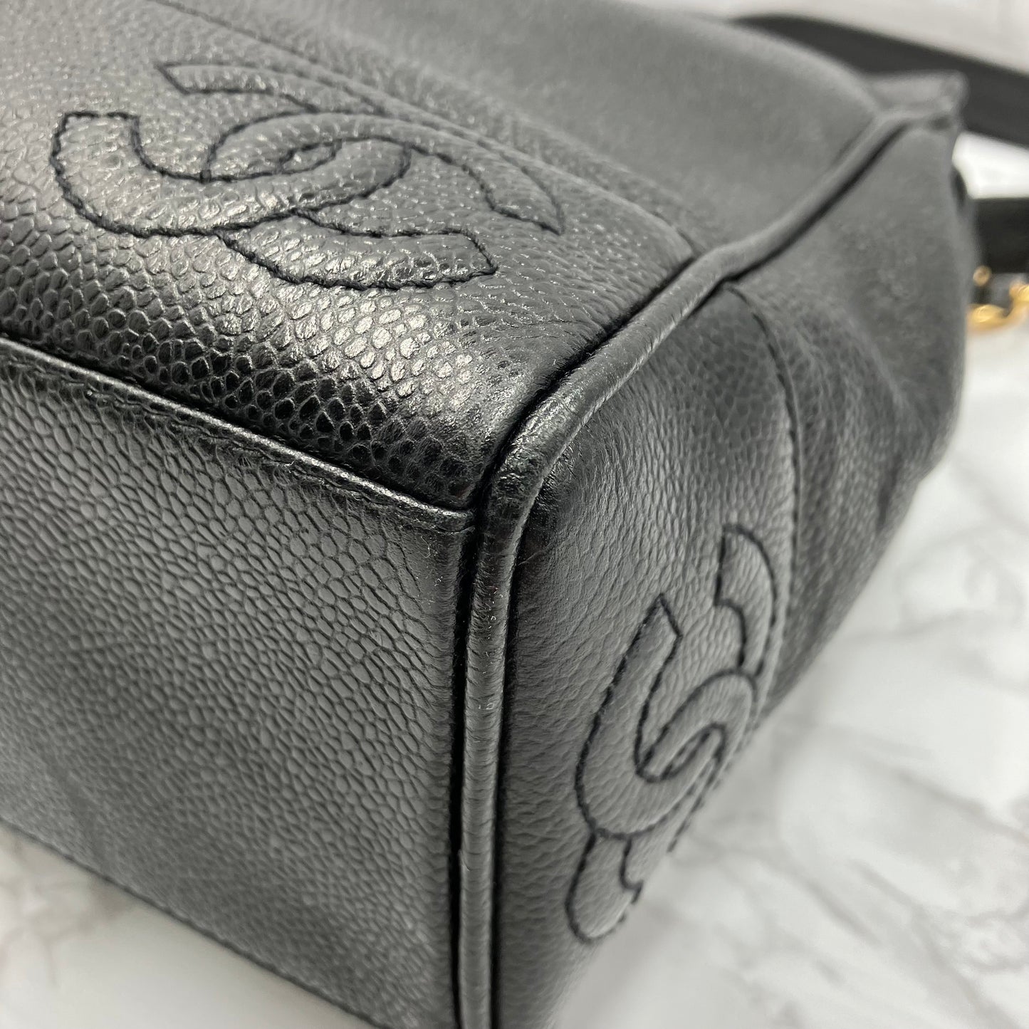 CHANEL Caviar skin triple coco chain tote bag