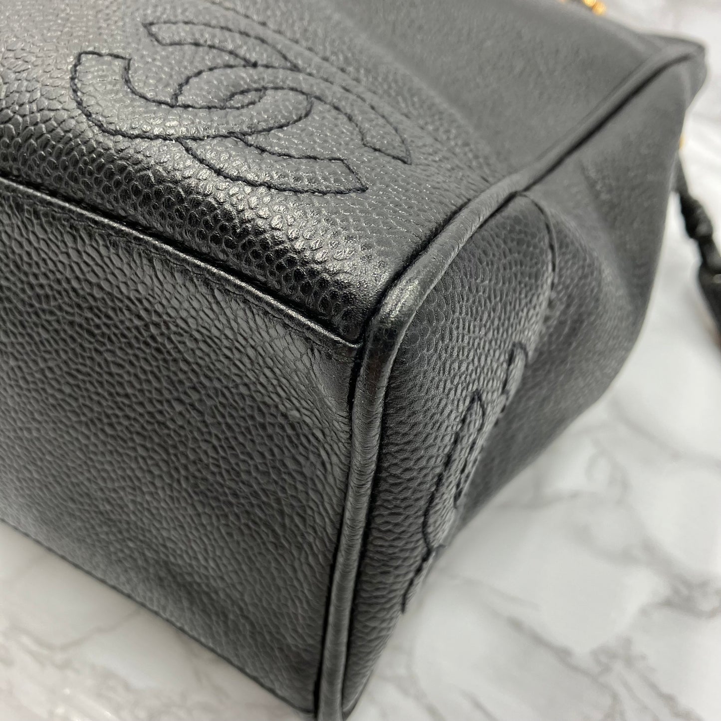 CHANEL Caviar skin triple coco chain tote bag