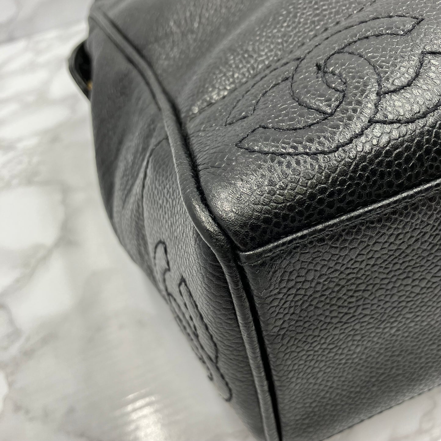 CHANEL Caviar skin triple coco chain tote bag