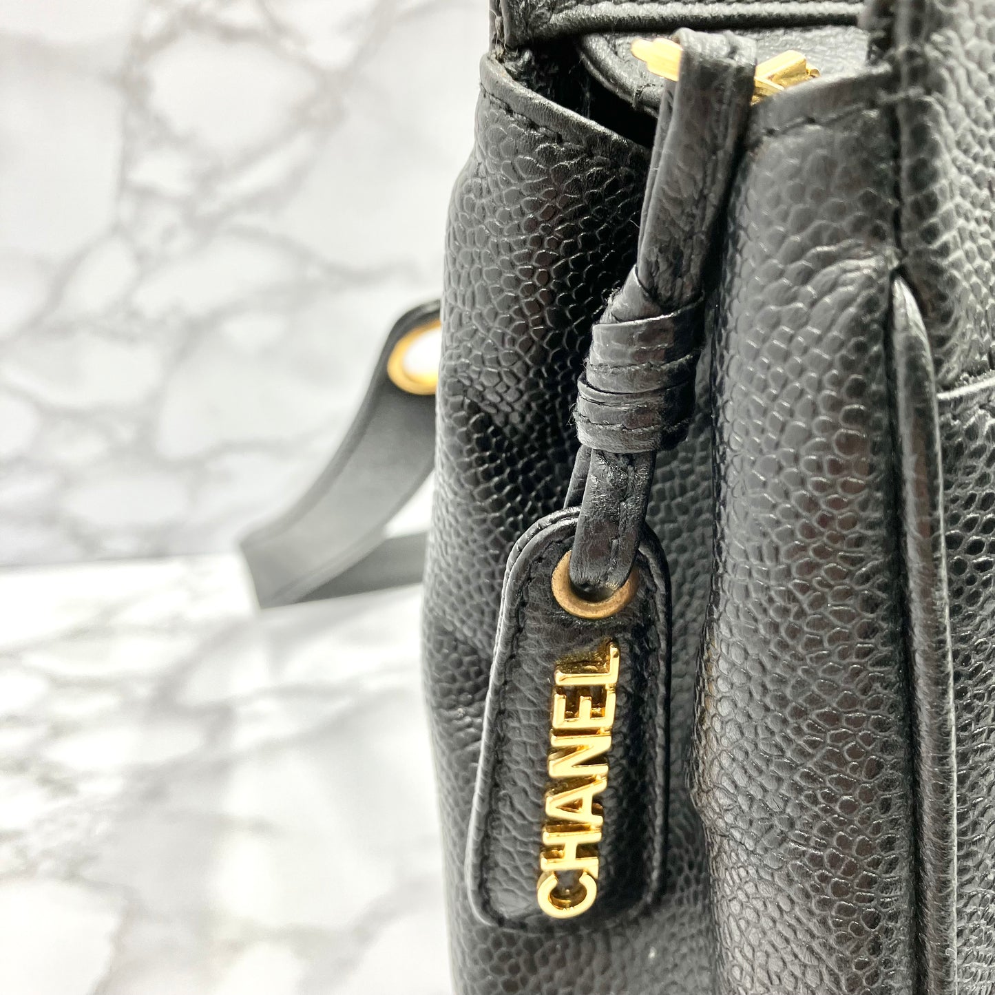 CHANEL Caviar skin triple coco chain tote bag