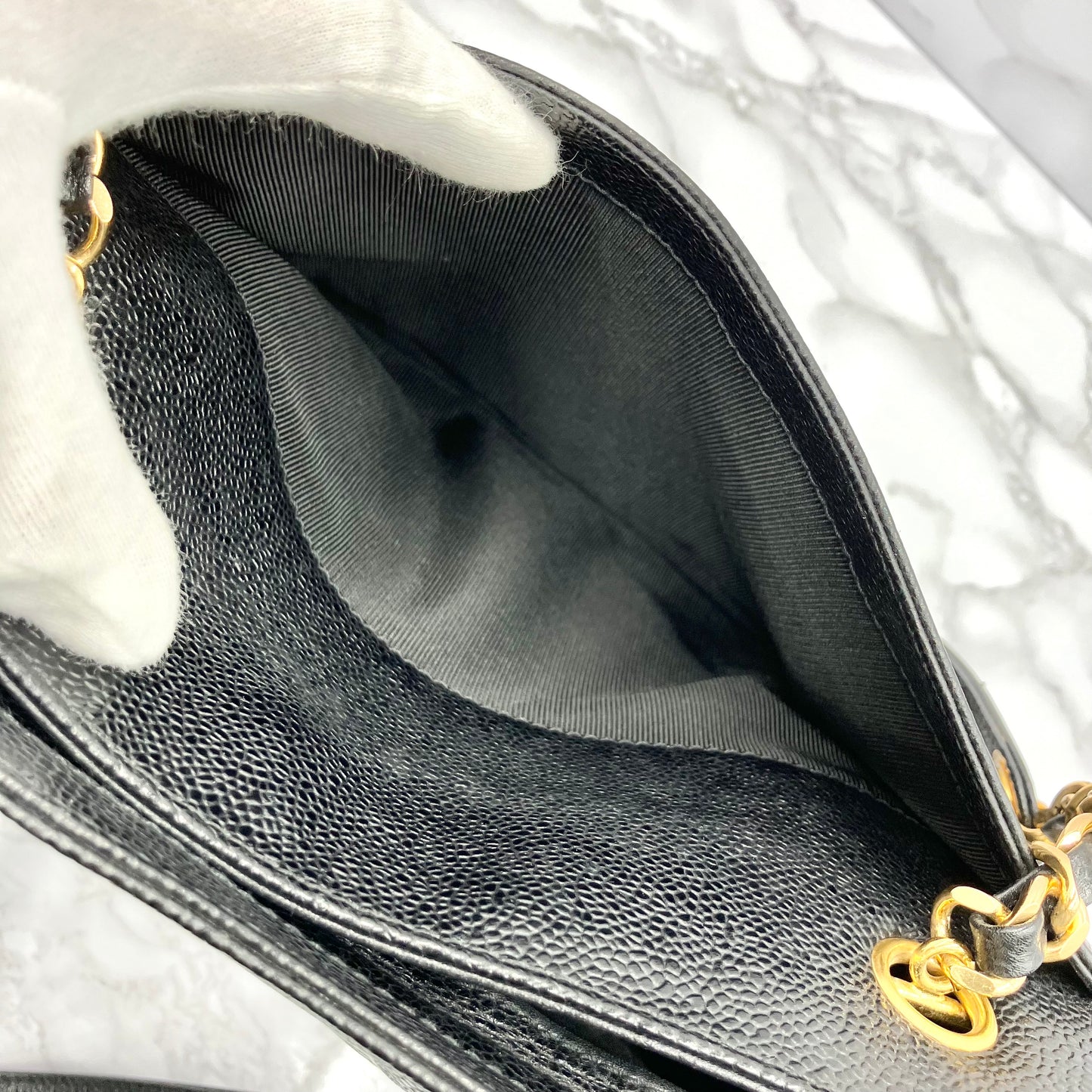 CHANEL Caviar skin triple coco chain tote bag