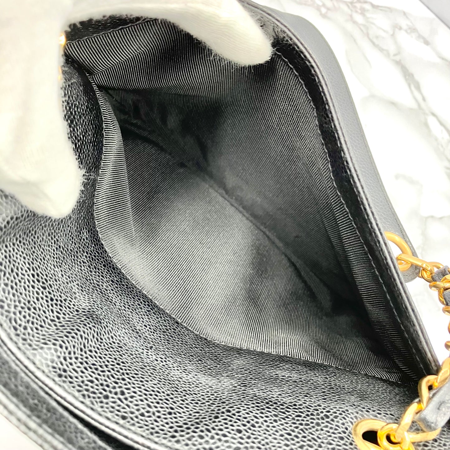 CHANEL Caviar skin triple coco chain tote bag