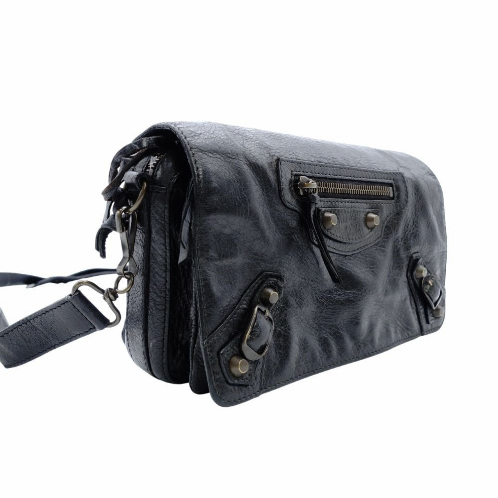 Balenciaga Classic Toolkit Leather Shoulder Bag Black with Mirror 7-11-609