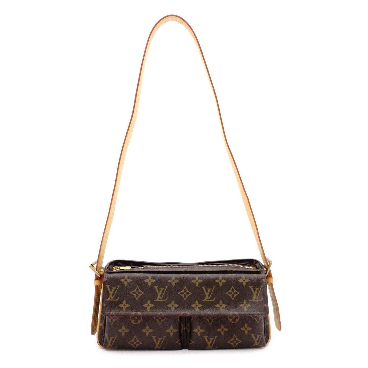 LOUIS VUITTON Vivacité MM Monogram Canvas Shoulder Bag, Leather and PVC, Brown