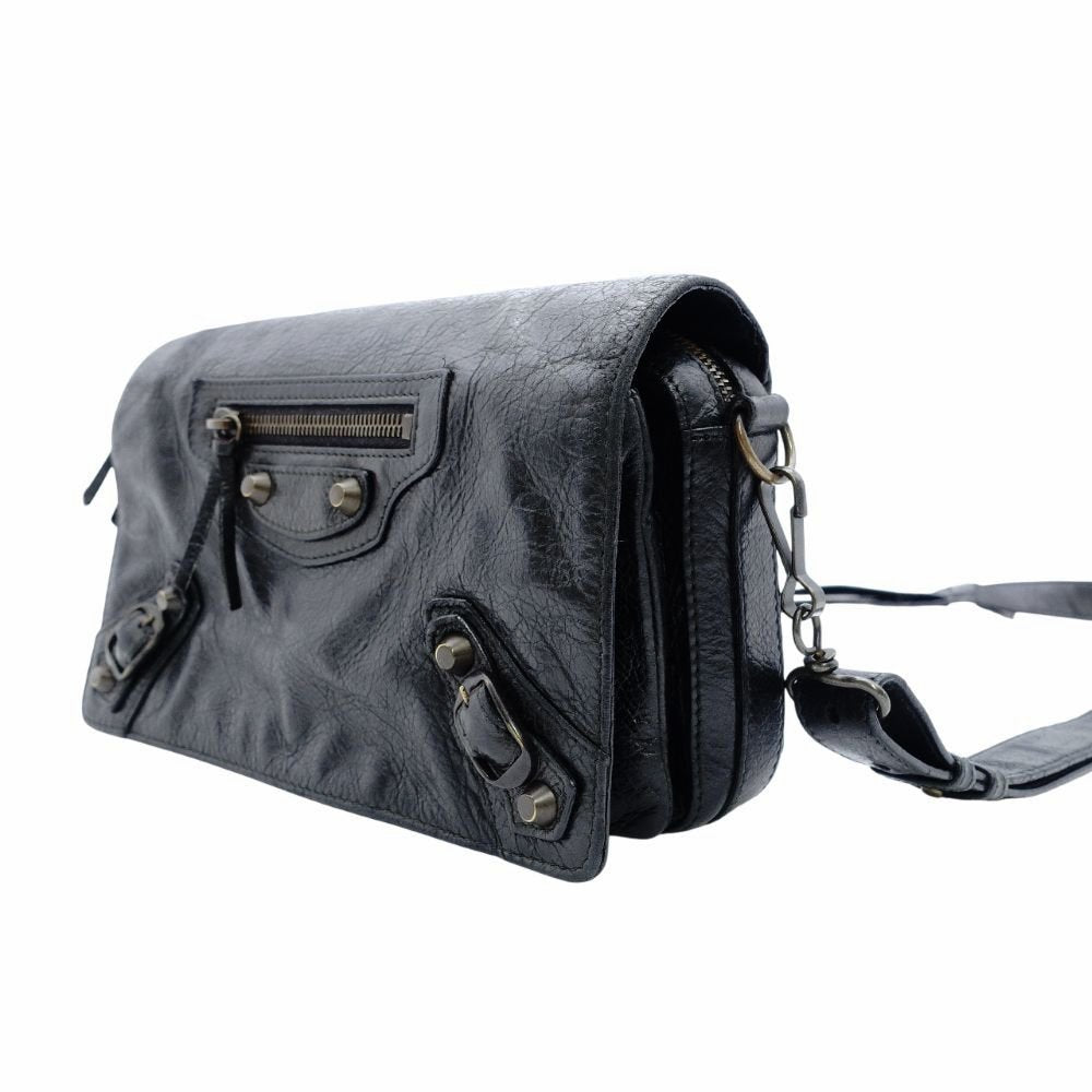 Balenciaga Classic Toolkit Leather Shoulder Bag Black with Mirror 7-11-609