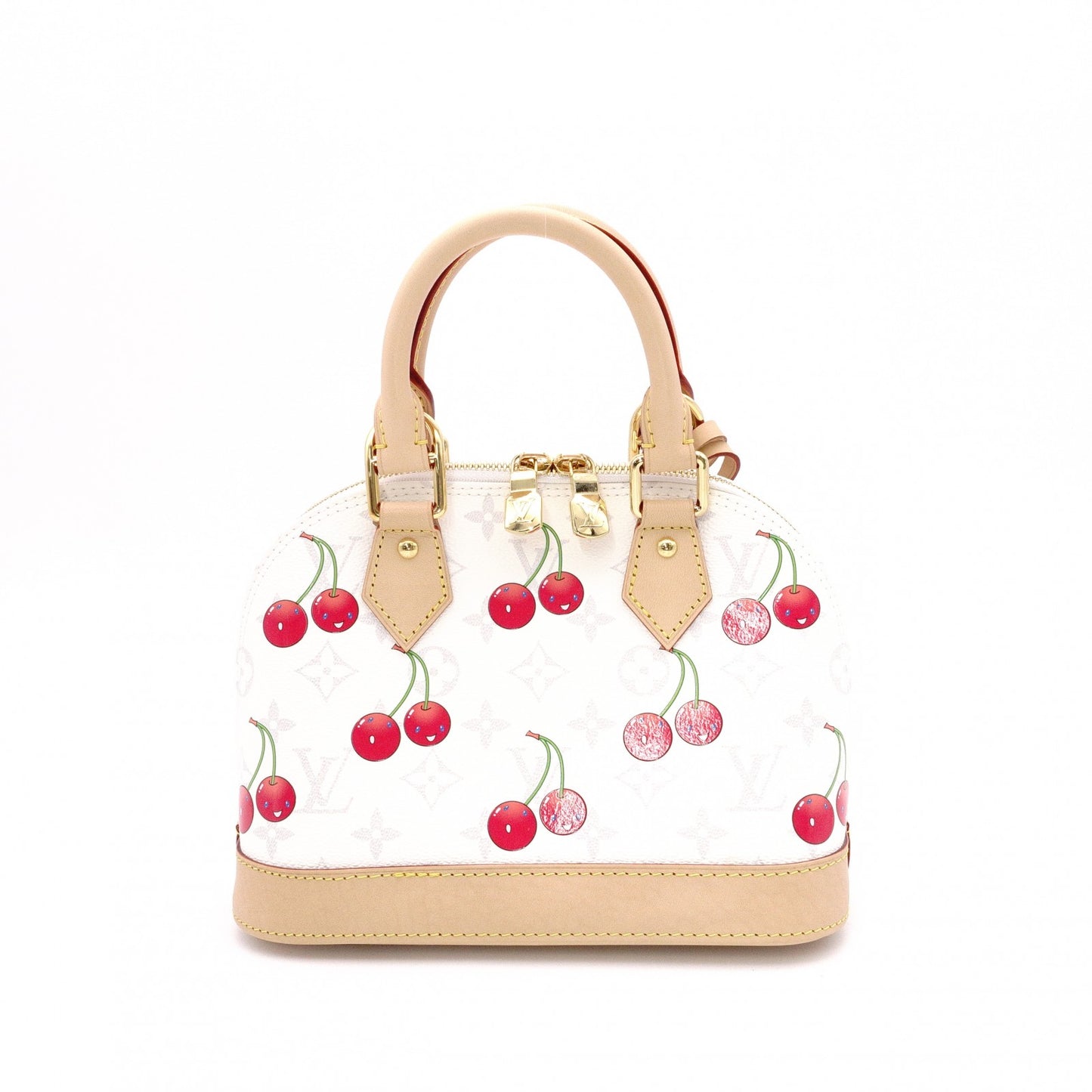 LOUIS VUITTON Alma BB Monogram Cherry Handbag, PVC and Leather, White, 2-Way
