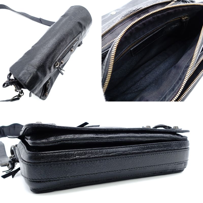 Balenciaga Classic Toolkit Leather Shoulder Bag Black with Mirror 7-11-609