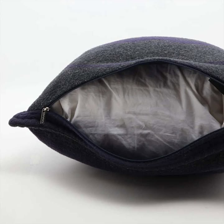 CHANEL Coco Mark Cushion Cover Dark Gray × Purple Wool Cashmere 17B 7-10-858