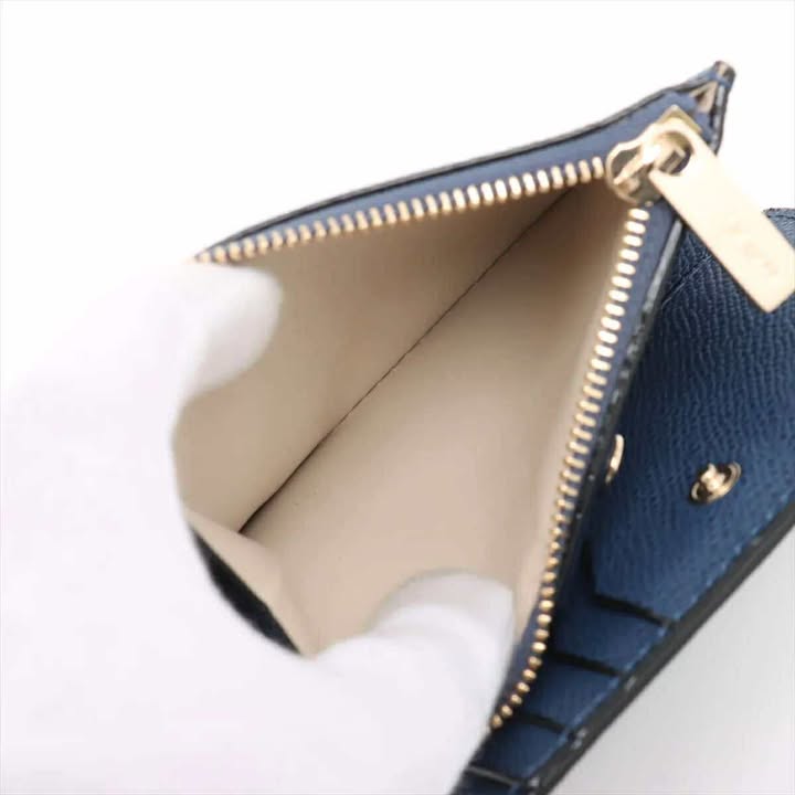 Unused Valextra Compact Wallet Leather Navy Fold Wallet Men's Silver Hardware Wallet 7-11-004