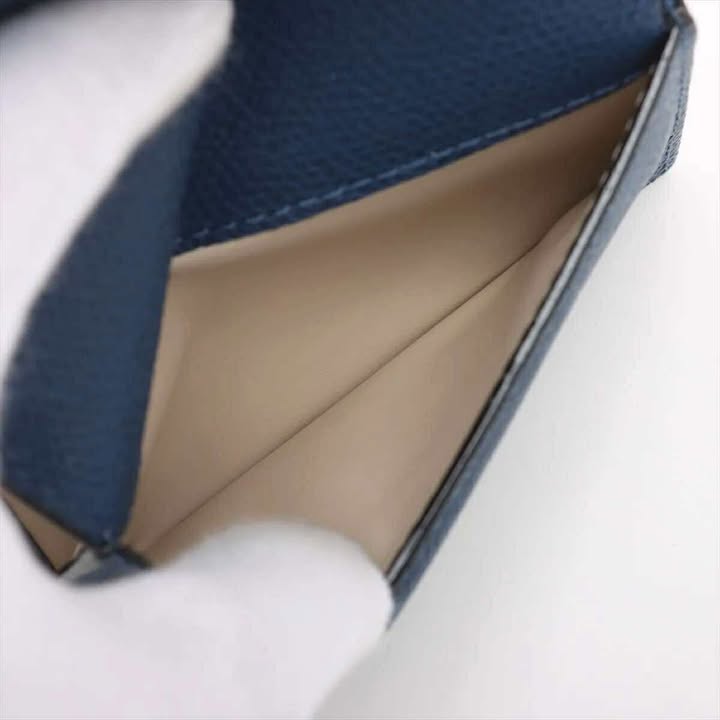 Unused Valextra Compact Wallet Leather Navy Fold Wallet Men's Silver Hardware Wallet 7-11-004