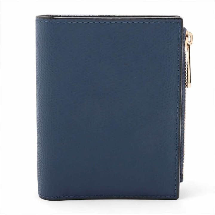 Unused Valextra Compact Wallet Leather Navy Fold Wallet Men's Silver Hardware Wallet 7-11-004