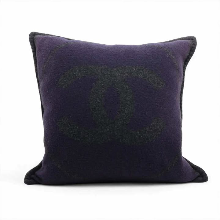 CHANEL Coco Mark Cushion Cover Dark Gray × Purple Wool Cashmere 17B 7-10-858