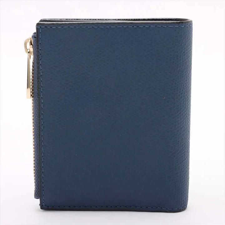 Unused Valextra Compact Wallet Leather Navy Fold Wallet Men's Silver Hardware Wallet 7-11-004