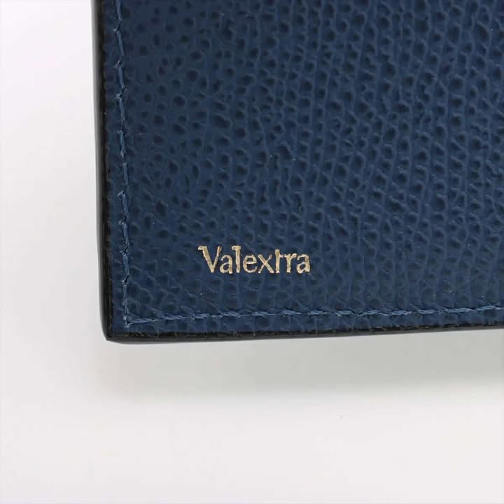Unused Valextra Compact Wallet Leather Navy Fold Wallet Men's Silver Hardware Wallet 7-11-004