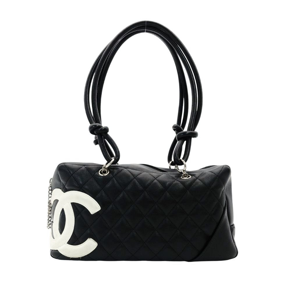 CHANEL Cambon Line Bowling Bag Shoulder Bag Black Leather Lambskin Black CC Logo
