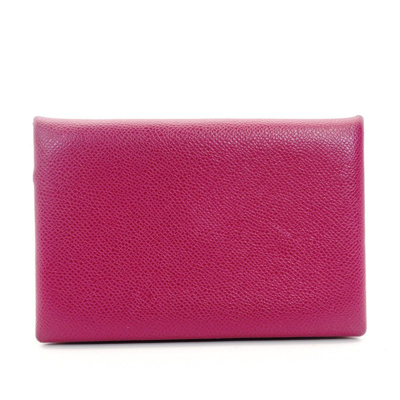 HERMES Calvi Card Case Pink-Purple Leather Business Card Holder D-Stamped 6-11-454