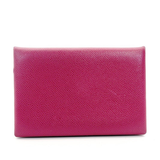 HERMES Calvi Card Case Pink-Purple Leather Business Card Holder D-Stamped 6-11-454