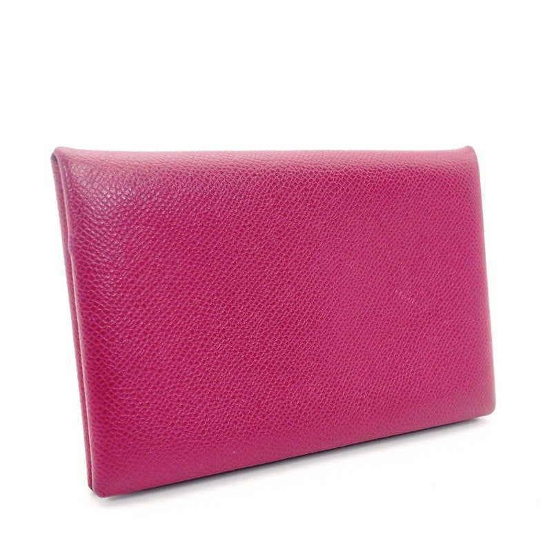 HERMES Calvi Card Case Pink-Purple Leather Business Card Holder D-Stamped 6-11-454