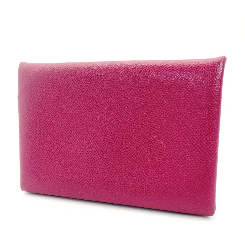 HERMES Calvi Card Case Pink-Purple Leather Business Card Holder D-Stamped 6-11-454