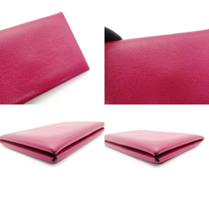 HERMES Calvi Card Case Pink-Purple Leather Business Card Holder D-Stamped 6-11-454