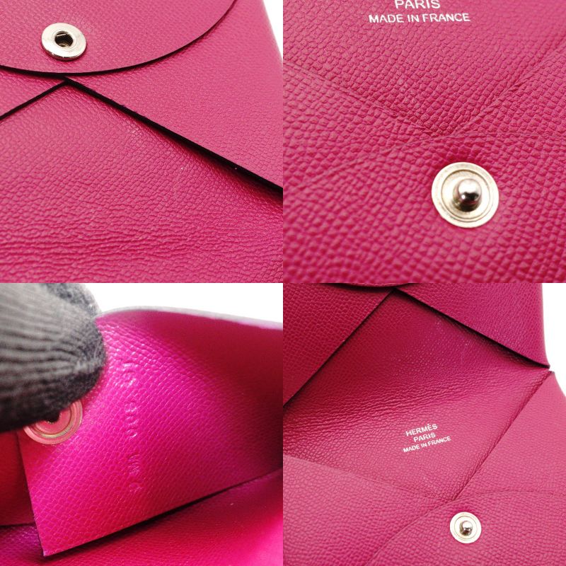 HERMES Calvi Card Case Pink-Purple Leather Business Card Holder D-Stamped 6-11-454