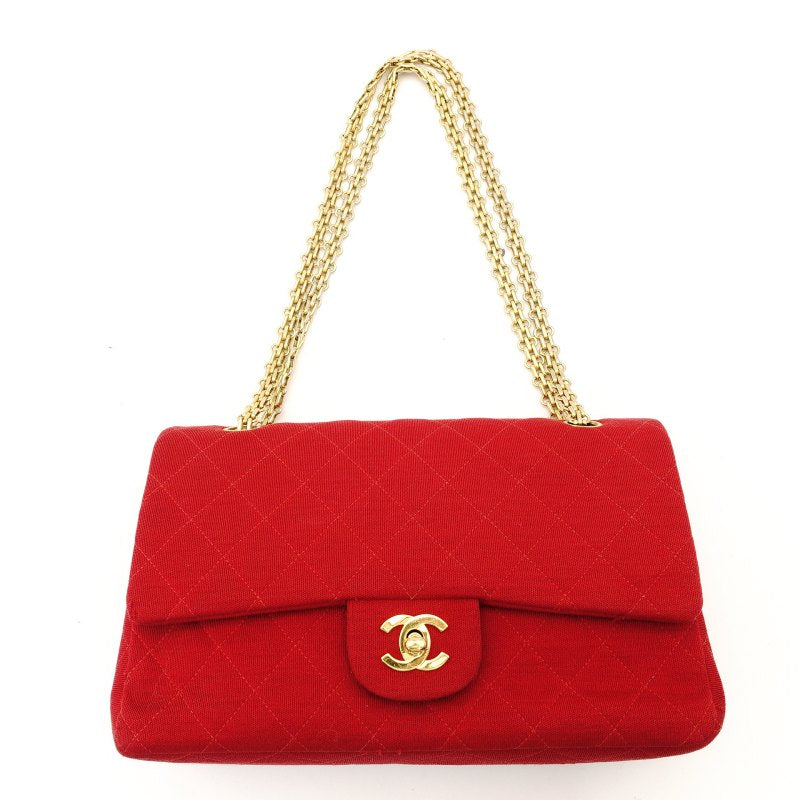 CHANEL Matelassé Cotton Shoulder Bag with Double Flap in Red for Women 6-6-688