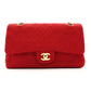 CHANEL Matelassé Cotton Shoulder Bag with Double Flap in Red for Women 6-6-688