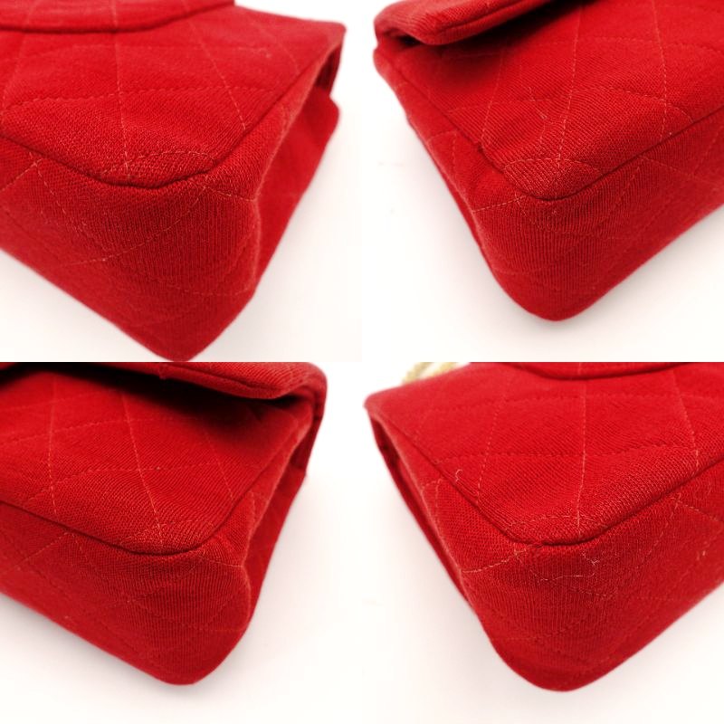 CHANEL Matelassé Cotton Shoulder Bag with Double Flap in Red for Women 6-6-688