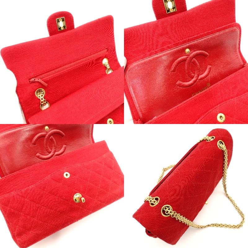 CHANEL Matelassé Cotton Shoulder Bag with Double Flap in Red for Women 6-6-688