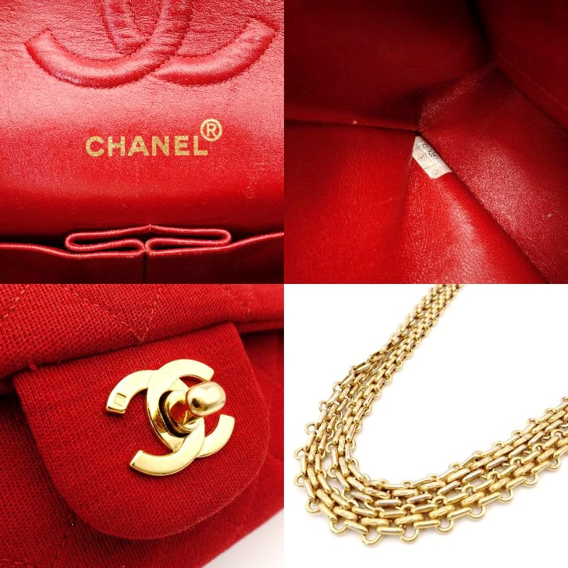 CHANEL Matelassé Cotton Shoulder Bag with Double Flap in Red for Women 6-6-688