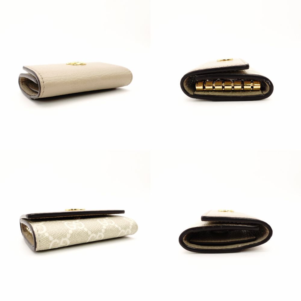 Unused Item GUCCI Key Case GG Marmont Beige Leather PVC 6-Key GG Logo With Box R801830