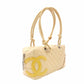 CHANEL Cambon Line Bowling Bag Beige Leather CC Logo Handbag Silver Hardware R8020047