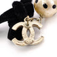 CHANEL Earrings, Metal/Faux Pearl, Beige and Black Ribbon