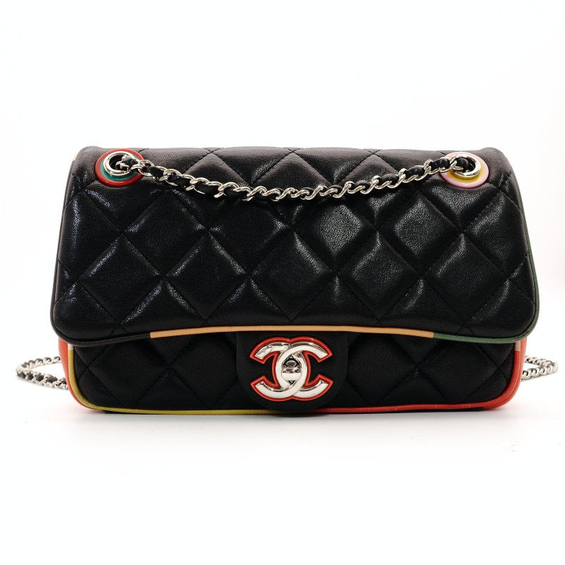 CHANEL Matelassé Colorful Stitch Chain Shoulder Bag Lambskin Black Multicolor Leather 7-2-607