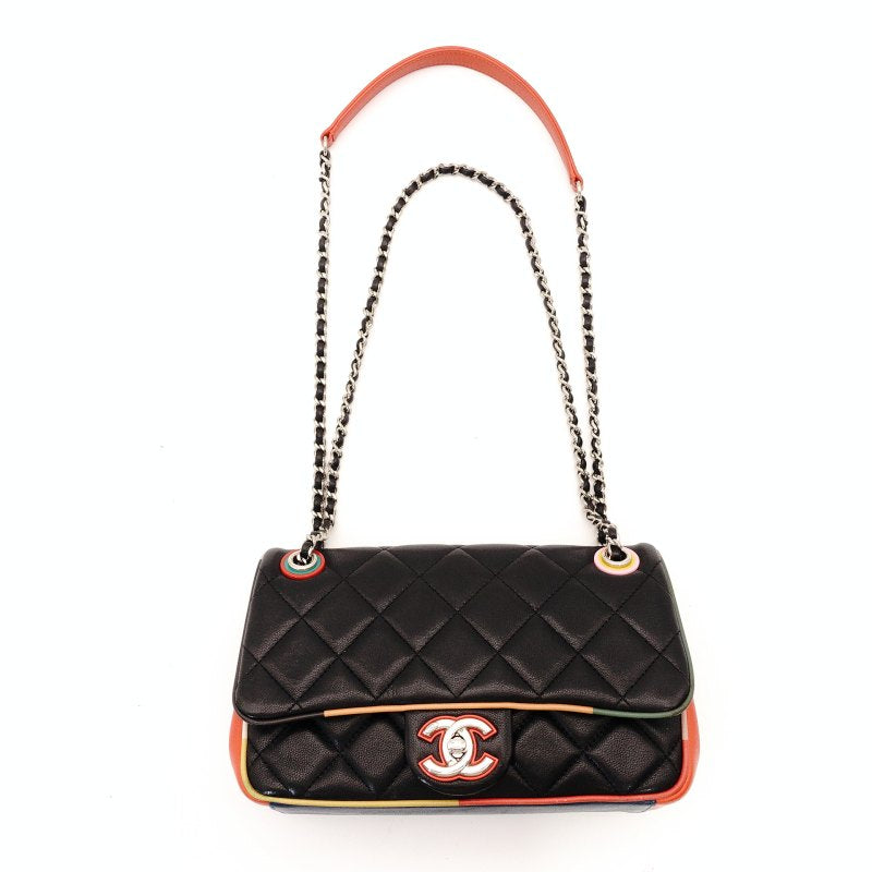 CHANEL Matelassé Colorful Stitch Chain Shoulder Bag Lambskin Black Multicolor Leather 7-2-607