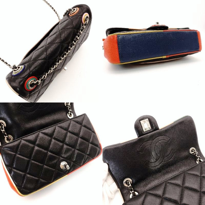 CHANEL Matelassé Colorful Stitch Chain Shoulder Bag Lambskin Black Multicolor Leather 7-2-607