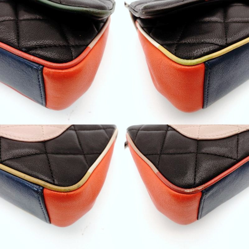 CHANEL Matelassé Colorful Stitch Chain Shoulder Bag Lambskin Black Multicolor Leather 7-2-607