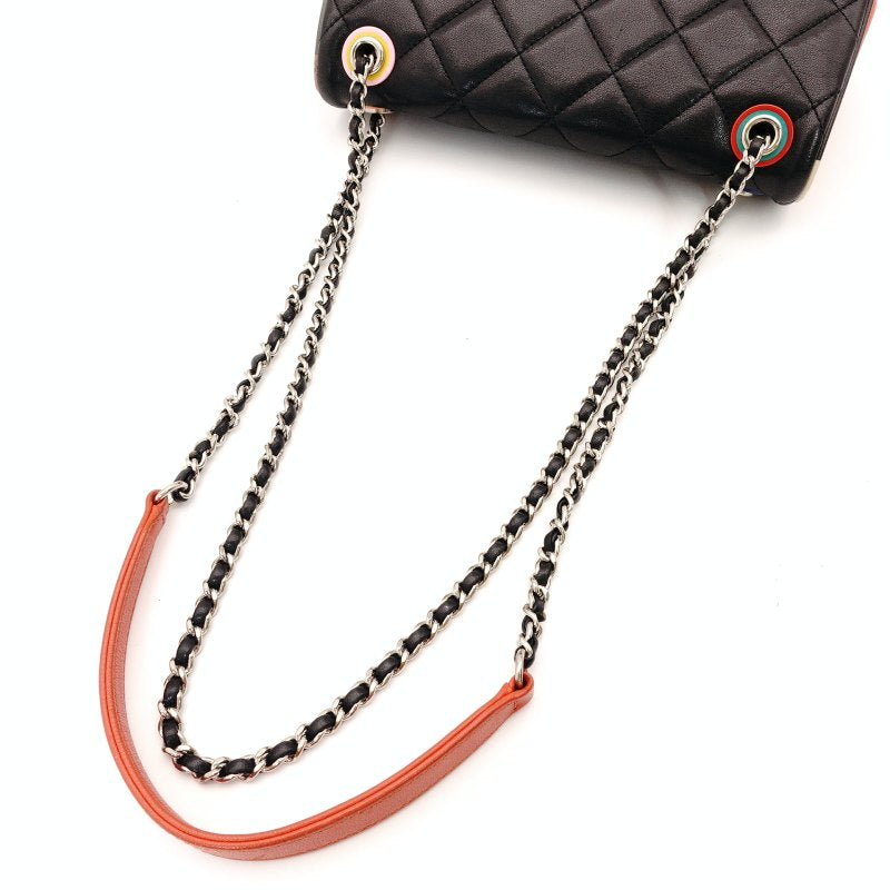 CHANEL Matelassé Colorful Stitch Chain Shoulder Bag Lambskin Black Multicolor Leather 7-2-607